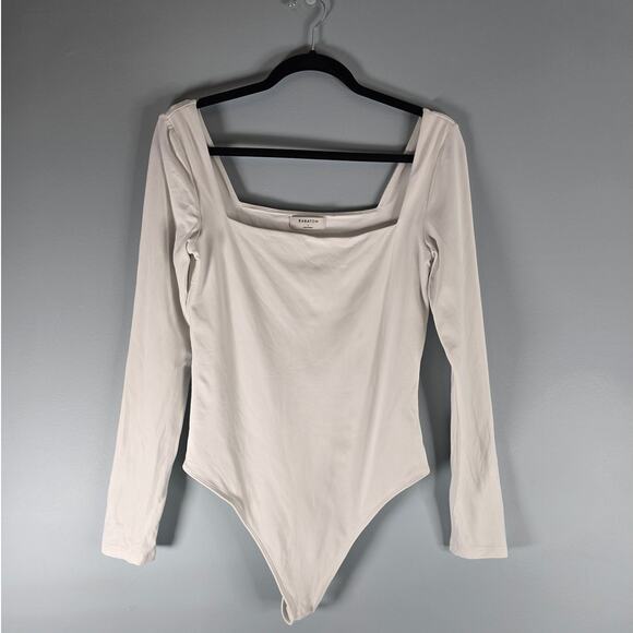 Babaton Women's Contour Square Neck Long Sleeve Thong Bodysuit White Size Large - Picture 2 of 6